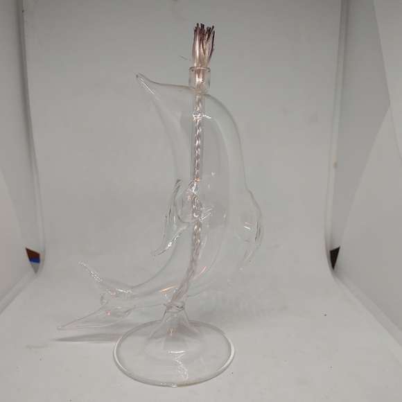 Vintage Lamplight Farms Dolphin Hand Clear Blown Glass Oil Lamp with Wick 6” - Picture 4 of 6